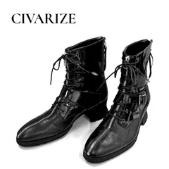 CIVARIZE シヴァーライズ レースアップ厚底ブーツ ジッパー ロングノーズ エナメル×レザー 42 黒 ブラック ★M250