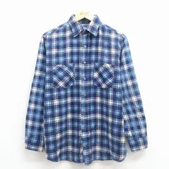 L/古着 長袖 フランネル シャツ メンズ 80年代 80s コットン USA製 紺他 チェック 25dec08