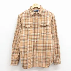 M/古着 ラルフローレン 長袖 ブランド ウエスタン フランネル シャツ メンズ 90年代 90s コットン 茶 チェック 25dec08