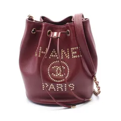 シャネル CHANEL ショルダーバッグ ドーヴィル ワインレッド レザー ドーヴィル ロゴスタッズ ドローストリング バケットバッグ レディース Used A
