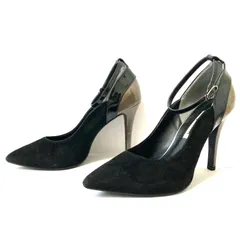 日本製◎【DIANA】ダイアナ ポインテッドトゥ アンクルストラップ パンプス ヒール スエード×エナメル フォーマル パーティー 結婚式 入学式 卒業式 食事会 ブラック レディース 22.5cm/M41581UU