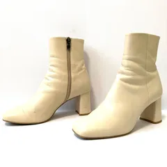 日本製◎【DIANA】ダイアナ レザー ショートブーツ ブーティ スクエアトゥ チャンキーヒール U66248 可愛い お洒落 上品 シンプル 秋冬 アイボリー レディース 23.5cm/M41583UU