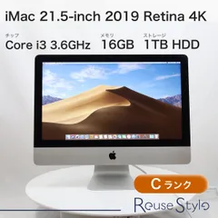 Apple iMac 21.5インチ 2019 Retina 4K Cランク カラー：シルバー  ストレージ：1TBHDD  メモリ：16GB OS：macOS Mojave 10.14.6 CPU：Core i3 3.60GHz