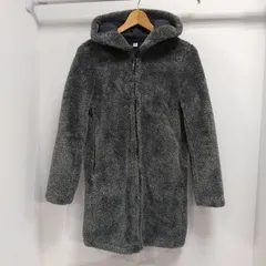 ks138◆UNIQLO ロングジャケット (M) レディース グレー 裏地はフリース素材 フード付き