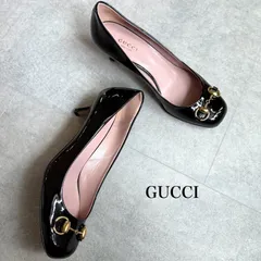 美品 GUCCI グッチ ホースビットパンプス スクエアトゥ パテントレザー ブラック 黒 ゴールド金具 36 レディースシューズ 23cm