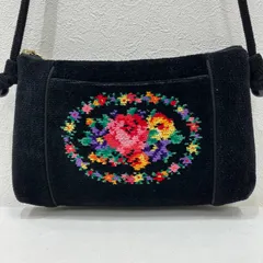 8953　FEILER フェイラー　ショルダーバッグ　ブラック　黒　花柄　フラワー　レディース　シュニール織り　小さめ　ミニ　上品　きれいめ　シンプル