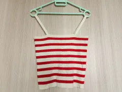 ストライプ クロップド タンクトップ 夏 トップス ニット ノースリーブ キャミソール