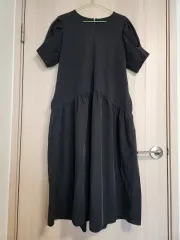 レディース半袖黒ワンピース 黒ロング丈ワンピース スカート ロング丈