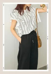 人気　マルチストライプアシメフリルブラウス　frene lumier