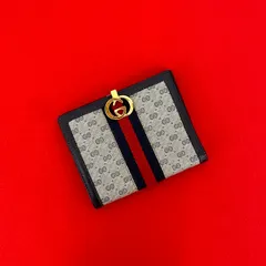 極 美品 GUCCI グッチ オールドグッチ シェリーライン GG ロゴ 金具 総柄 レザー 本革 二つ折り 財布 ミニ ウォレット ネイビー 32571