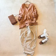 4-108 セットアップ　カットソー　アンサンブル　カーディガン＆七分袖カットソー　ピンクベージュ