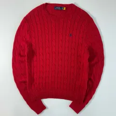Polo ポロ ラルフローレン 新モデル 刺繍 コットン レッド ケーブル編み ニット