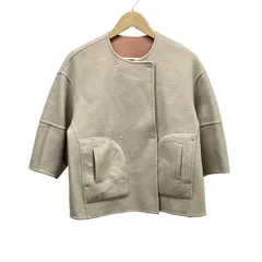 DAMAcollection(ダーマコレクション) コート サイズ1 S レディース美品  - ベージュ×ライトピンク 七分袖/リバーシブル/ショート丈/秋/冬