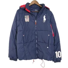 【人気】Polo Ralph Lauren ポロラルフローレン ダウンジャケット M ネイビー ポニー刺繍 ロゴ デカロゴ ワッペン フード アウトドア