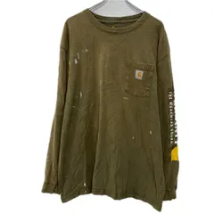 メキシコ製 carhartt 長袖 ロゴTシャツ XL カーキ カーハート プルオーバー オリジナルフィット アームプリント ロンT 春物 a801-6118