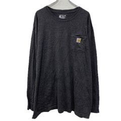carhartt 長袖 ロゴTシャツ 2XL ダークグレー カーハート プルオーバー 胸ポケット ワンポイント ビッグサイズ 無地Tシャツ 春物 a801-6128