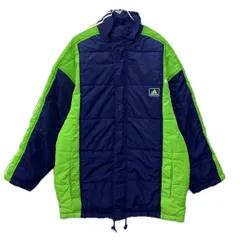 90s adidas 中綿ジャケット L ネイビー アディダス ジップアップ ワンポイント ロゴ刺繍 アームデザイン スポーティー 秋冬物 a801-6149