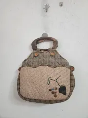 キルティング 手提げバッグ トートバッグ ウッドハンドル バッグ