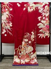 振袖 仮絵羽 正絹 京友禅 刺繍 金駒 金彩 未仕立て品 八掛付き MOK693