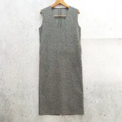 ジャンパースカート ロング ワンピース Vネック ノースリーブ Iライン ボア グレー Fサイズ ◇〇