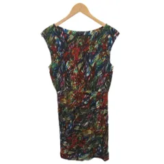 セオリー Theory シルクワンピース ノースリーブ ひざ丈 総柄 絹 シルク100% 2 紺  ネイビー マルチカラー 01-0305537