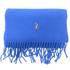 ポロ ラルフローレン POLO RALPH LAUREN 美品 マフラー ポニー刺繡 フリンジ ウール 青 ブルー