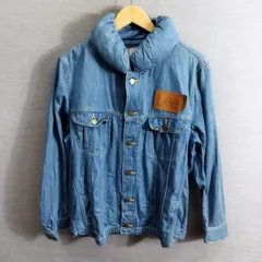 mercibeaucoup, × Lee メルシーボークー リー コラボ デニム ブルゾン ジャケット Gジャン 変形 首もこ スタンドカラー 革 レザー ラベル ダブルネーム ライトアウター サイズ M インディゴ系 A727