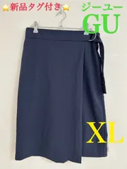 ⭐新品⭐ ジーユー GU ラップナロースカート Z＋X XL レディース ひざ丈 ミディ丈 ウエストゴム ネイビー 紺
