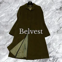 Belvest ベルベスト チェスターコート ロングコート ウール カシミヤ混 カシミア 比翼ボタン カーキ系 グリーン系 緑色系 サイズ40 L相当