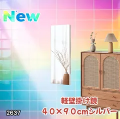 #2637 割れない 壁掛け 鏡 フィルム ミラー シルバー 全身 姿見 幅40cmx高さ90cm 軽量 鮮明な映り 壁掛け用ロープ付 滑り止めゴム脚付 専用クリーナークロス付 ※一部地域離島別途配送料有