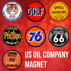 7個セット USA アメリカ ガソリン オイル レトロロゴ ビンテージ アクリルドーム マグネット ガレージ用品 : SET-USMAG