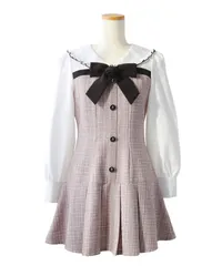 夢展望公式 [新品未使用] 丸襟ドッキングツイードｏｐ [グレージュ] 他カラー別ページ有  ワンピース その他ワンピース（長袖） 535932-01