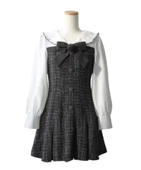 夢展望公式 [新品未使用] 丸襟ドッキングツイードｏｐ [ブラック] 他カラー別ページ有  ワンピース その他ワンピース（長袖） 535932-02