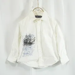 Ralph Lauren ラルフローレン キッズ 長袖シャツ 110cm ボタンダウン 船プリント ホワイト 白 子供服 男の子  カジュアル トップス 古着