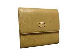 CHANEL シャネル 財布 ココマーク ベージュ レザー レディース Wホック 三つ折り 財布 ゴールド金具