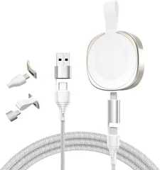 アップルウォッチ充電器 applewatch全機種に対応 applewatch充電器 磁気急速充電 【Type-C & Lightning 2ポート】 小型 軽量 持ち運び便利 3in1ケーブル付属(Type-A・Type-C・Lightning)