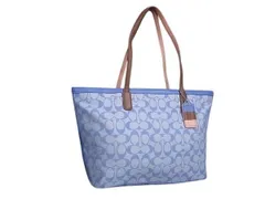 COACH コーチ トートバッグ シグネチャー 23107 ライトブルー キャンバス レザー レディース 美品