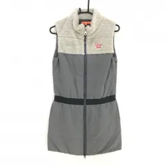 【超美品】ビームスゴルフ 中綿ノースリーブワンピース グレー×ベージュ 上部ボア ロゴ刺しゅう レディース M ゴルフウェア BEAMS GOLF