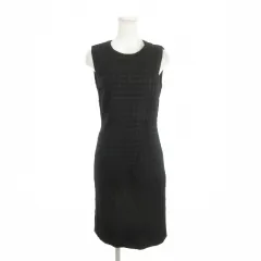 セオリー Theory ノースリーブワンピース ひざ丈 ジャガード チェック フロントジップ 2 黒 ブラック /AH2 ■GY61