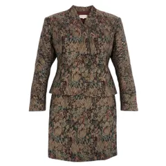 62a28 Vintage Christian Dior ヴィンテージ クリスチャンディオール タペストリー柄 セットアップ ジャケット スカート Tapestry Brocade Skirt Suit Floral M レッド ゴールド レディースo07t