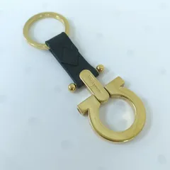 フェラガモ キーリング ガンチーニ ゴールド ダークネイビー メタル レザー イタリア製