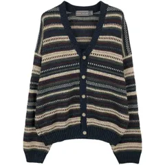 古着 DAVID TAYLOR ボーダー柄 アクリルニットカーディガン USA製 メンズL相当/eaa609920