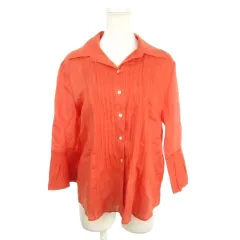 レリアン Leilian シャツ ブラウス 11 オレンジ レギュラーカラー 七分袖 ピンタック /MN21 ■GY61