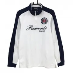 【超美品】カッパ 長袖ハイネックシャツ 白×ネイビー 袖ライン 微起毛 ワッペン メンズ L ゴルフウェア Kappa