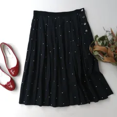 MARGARET HOWELL マーガレットハウエル SPOT PRINT BATISTE SKIRT フレアスカート 水玉 ドット タック ネイビー(76E＋9577)26H