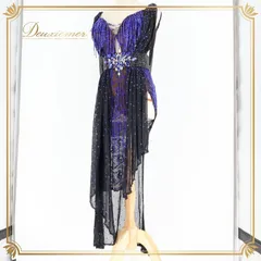 社交ダンス 衣装 ラテン ドレス ワンピース 黒 青 フリンジ レース デモ 競技 ダンス パーティ FLashdance ブラック系 パープル系 ブルー系 おしゃれ 豪華 競技用 衣装 フリンジドレス レースドレス ダンスウェア パーティードレス イベント