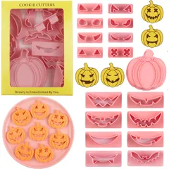【特価商品】誕生日プレゼント DIY手作り 製菓 お弁当 キッチン キッチン プレスタイプ 製菓用品 贈り物 クッキー型 クッキー型 クッキー型 クッキー型 クッキー型 のルックスを組み合わせる 64 子供 目形8種類+口形8種類 18点セット ハロウィンかぼ