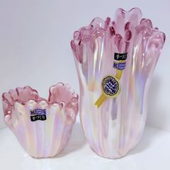 ジャパン ヴィンテージ ガラス ベース ピンク 花器 花瓶 ビンテージ