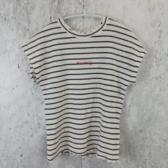 COLZA ストライプ フレンチスリーブ 半袖Tシャツ レディース ホワイト×ブラック ワッフル Sサイズ □〇