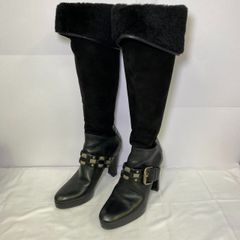 CELINE セリーヌ ブラックロングブーツ 高ヒール スエードファー